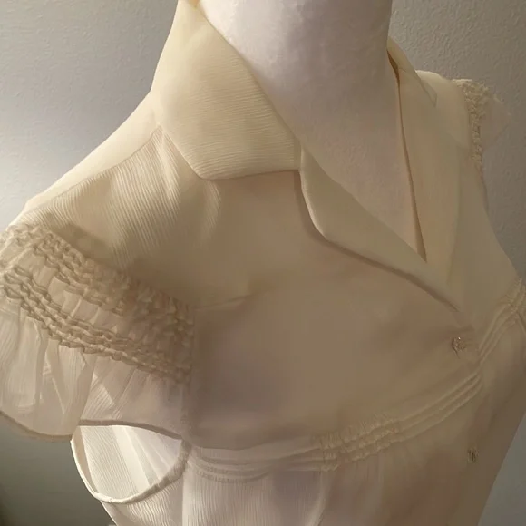 Women’s Cap Sleeve See-Through Cream Top - Picture 2 of 5